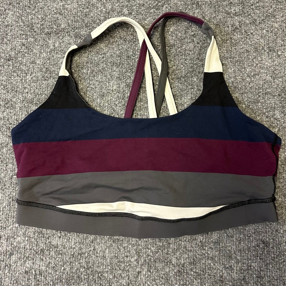 Lululemon Sports Bra Womens Size 8 Multicolor Striped Strappy Cross Back Yoga
